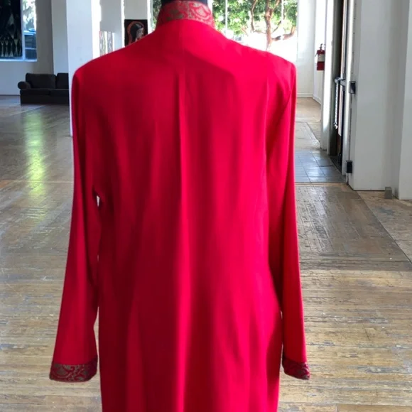 Red, medium length high neckline embellished, vintage jacket - Picture 2 of 11